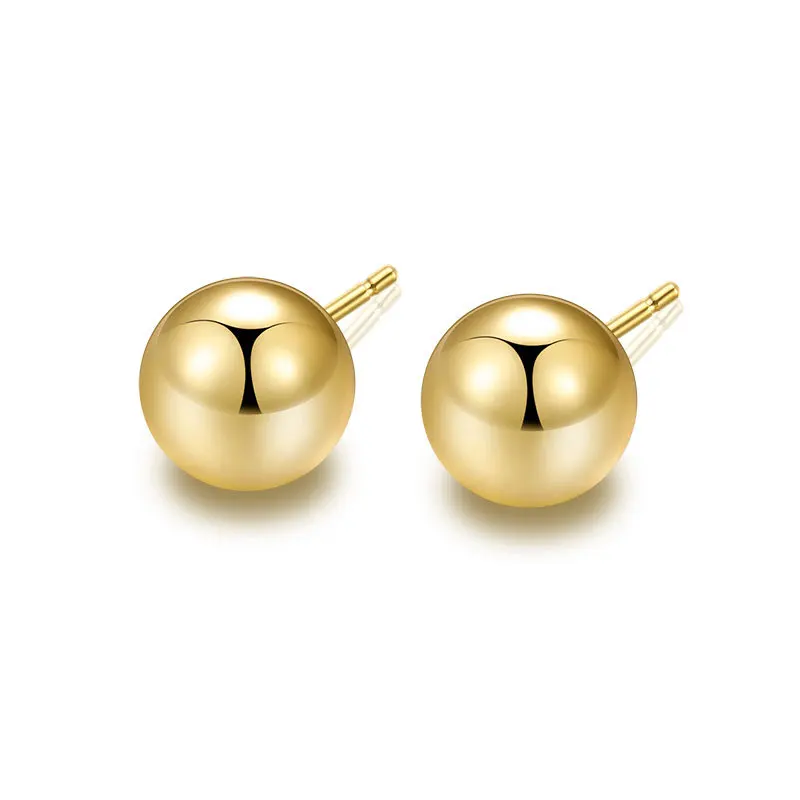 Yellow Gold Plated Buddha Beaded Stud Earrings for Women 4/5/6/8mm Brincos Femme Trendy Jewelry Accessories Wholesale Gifts image 6