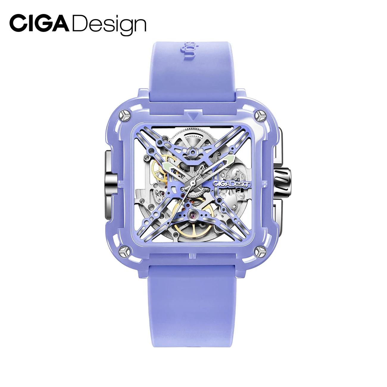 CIGA Design X Series Purple Skeleton Automatic Watch for Women Ladies Elegant Ceramic Mechanical Wrist Watches Silicone Strap