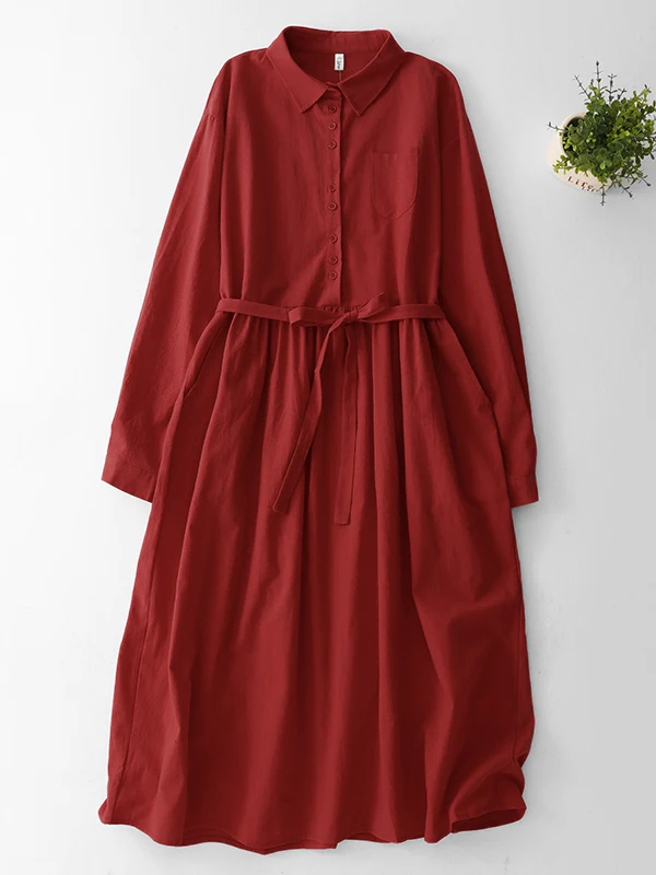 

Red Vintage Artistic Dr Women's plus Size Autumn Early 2025 French Sle A-Line Long Sve Midi Dr with Belt