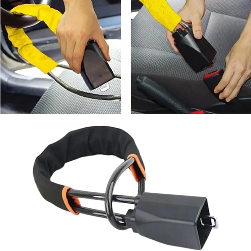 Universal Car Steering Wheel Lock with Seat Belt Buckles with 3 Keys Anti Theft for Vehicles Prevent Theft Durable Security Rope