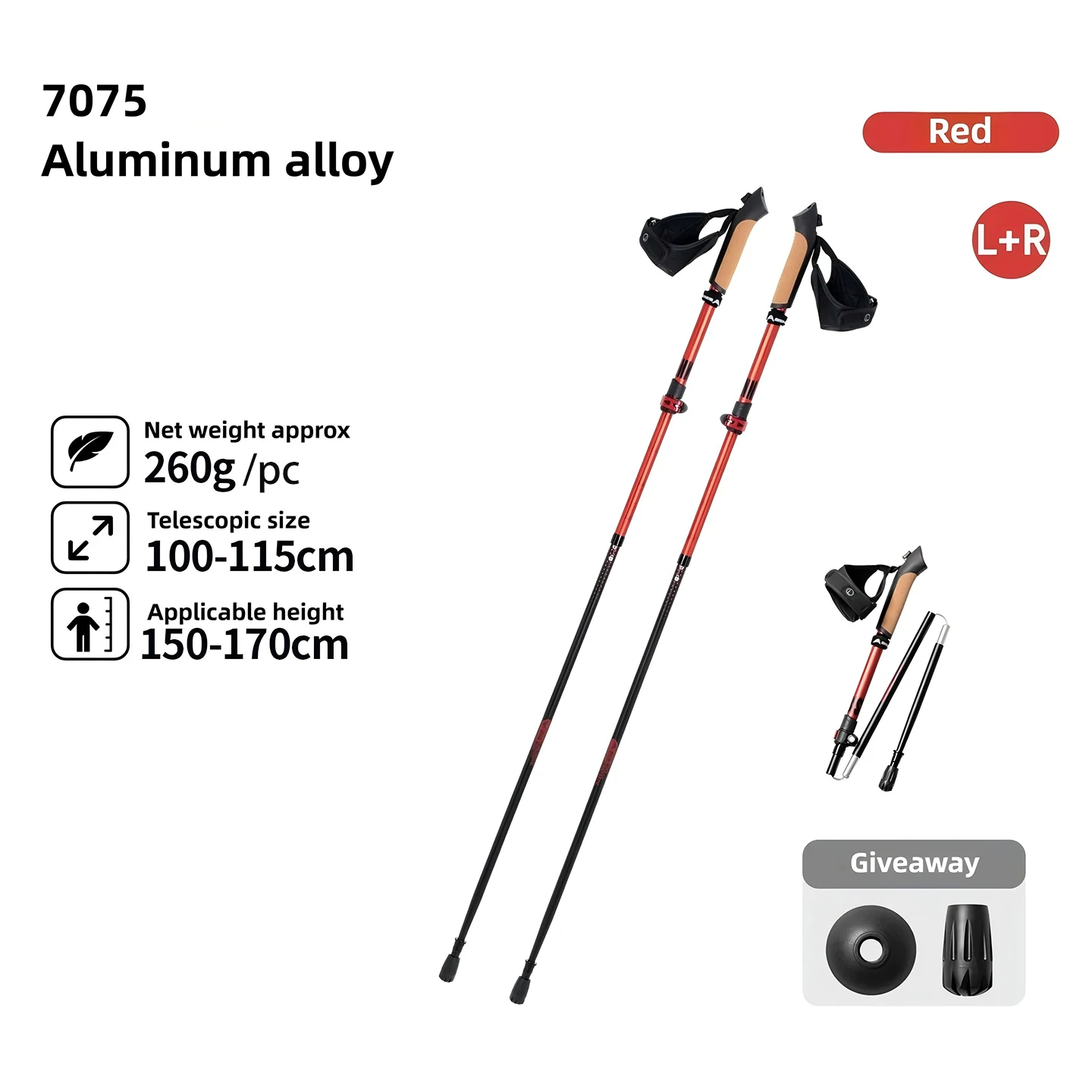 BISINNA 2 STUKS Trekkingstokken Opvouwbare telescopische aluminiumlegering Professionele wandelstokken met afneembare polsband Wandelstokken