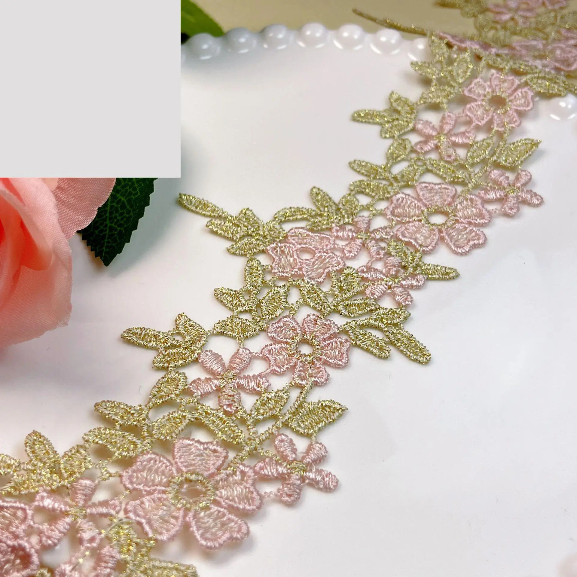 

30Yds Lace Ribbon Golden Pink Lace Fabric Polyester Garment Accessories Clothes Accessories Lace Trimmings
