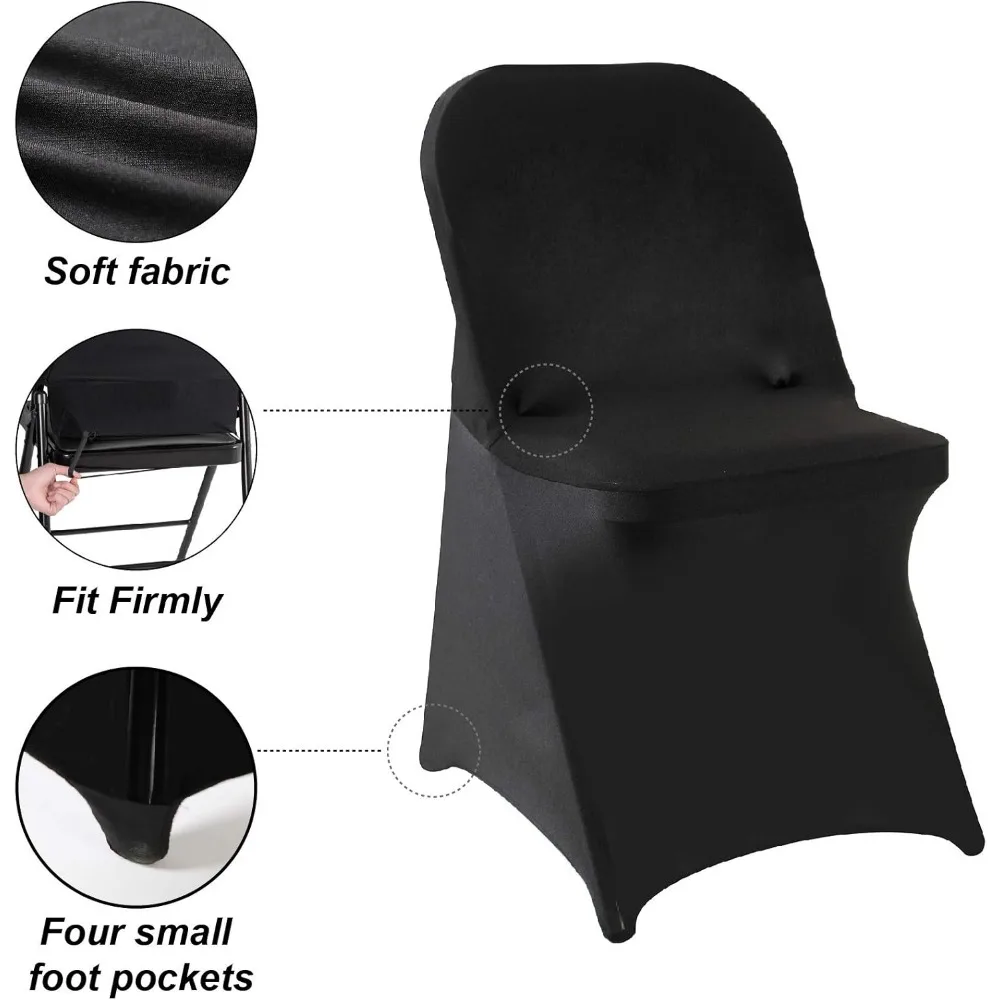 20 عبوة من أغطية الكراسي المصنوعة من الألياف اللدنة السوداء - قماش قابل للتمدد وقابل للغسل لحفلات الزفاف والحفلات والاحتفالات