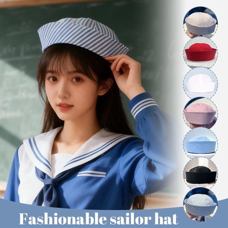 Sombrero de marinero a rayas para Cosplay, versátil, transpirable, cómodo, para puesta en escena, para hombres y mujeres, gorra de marinero, Cosplay