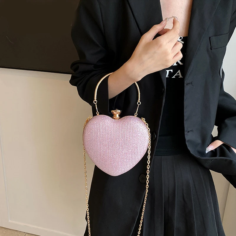 Niedliche Herz-Handtasche, Abendessen-Tasche, 2024, neue Kette, Feentasche, vielseitiger westlicher Stil, eine Schulter, diagonales Kreuz, Pfirsich-Herz-Tasche – Detail 11