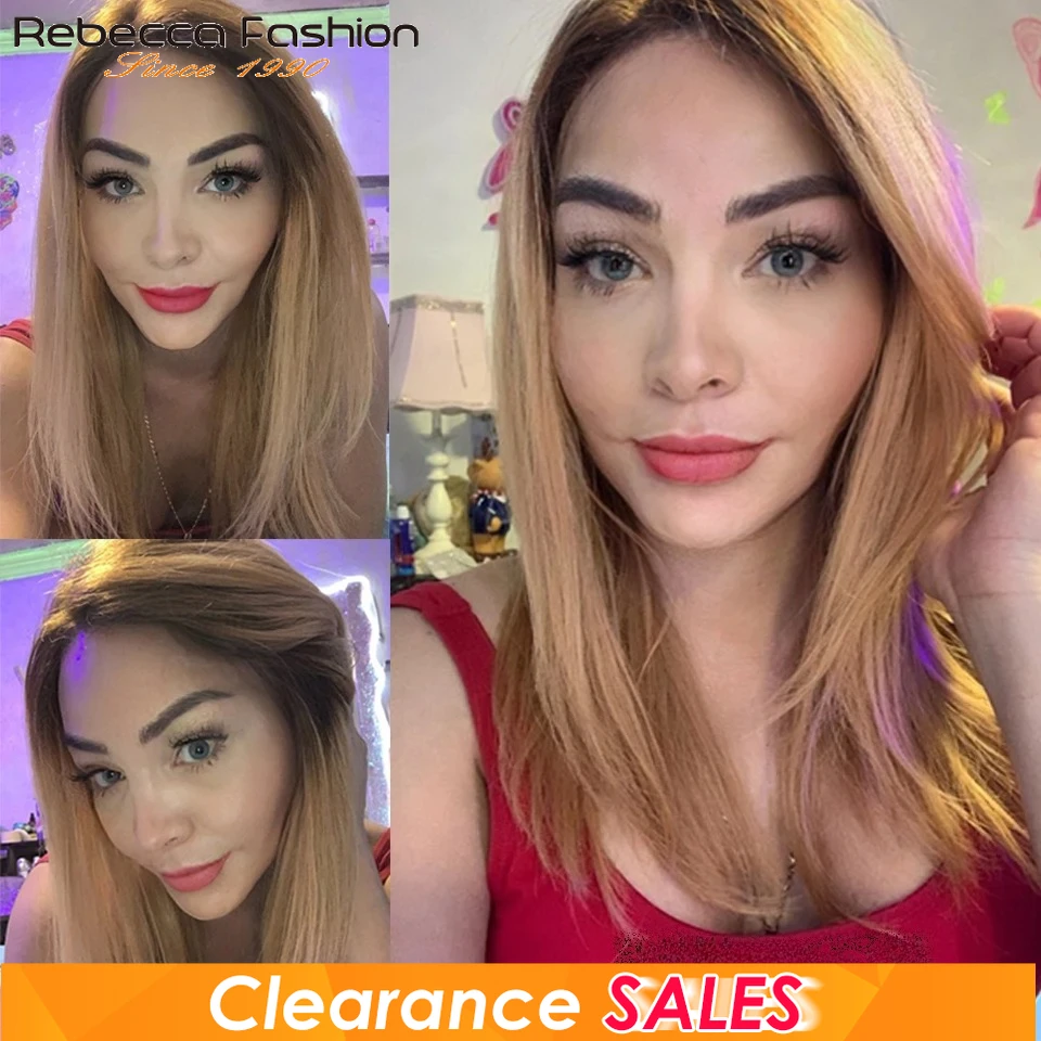 Rebecca Lace Wigs Human Hair Straight Side Part Human Hair Wigs For Black Women Remy Ombre Bob Lace Wig On Clearance Sales