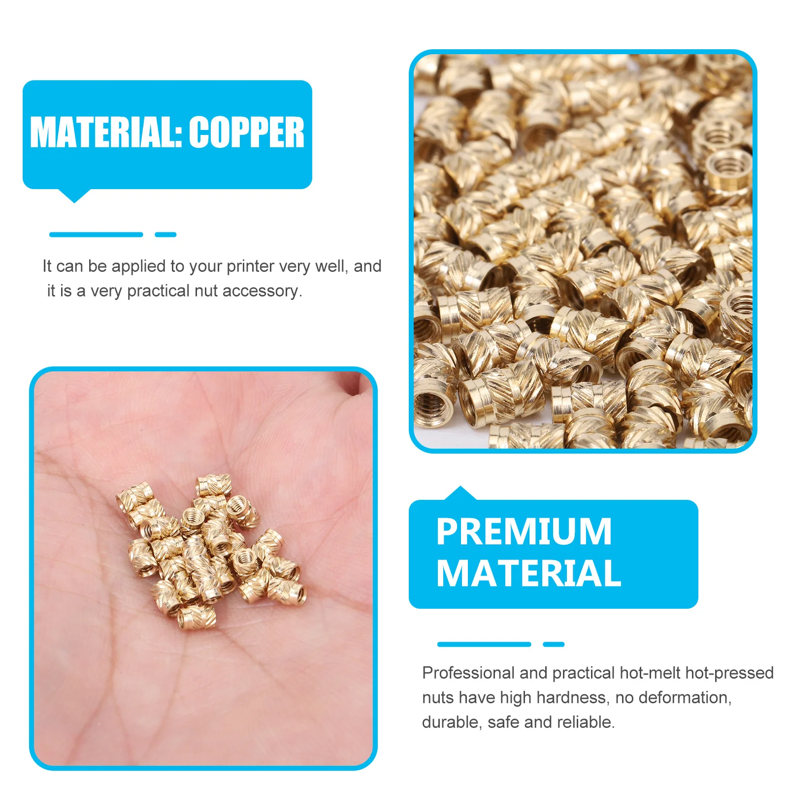 

100Pcs Copper Hot-Pressed Threaded Insert Nuts Durable Wear-Resistant Heat Set Embedment Nuts for 3D Printing Threaded Inserts