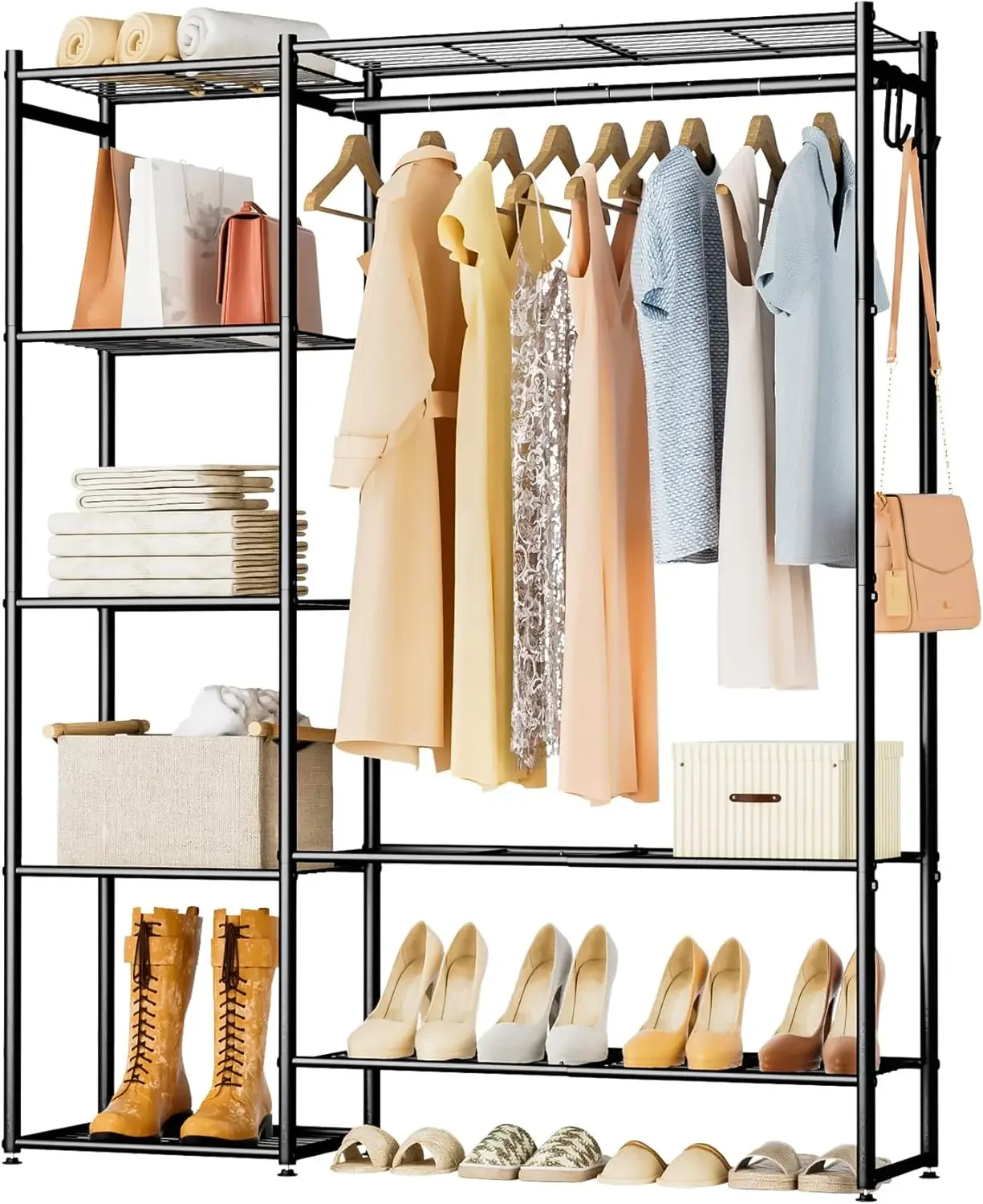 

Wardrobe Closet, Portable Clothing Rack for Hanging Clothes, Free Standing Closet Organizers and Storage System with 4 Tiers She