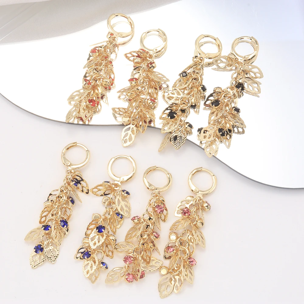 

New luxury natural Premium pendant fringe cutout leaves personalized retro earrings for women