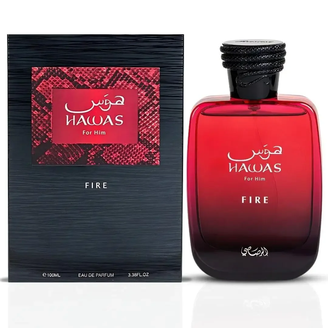 RASASI Hawas Fire Eau De Parfum Spray 100ML(3,4 Oz) - Perfume árabe audaz de larga duración para hombres con una esencia ardiente
