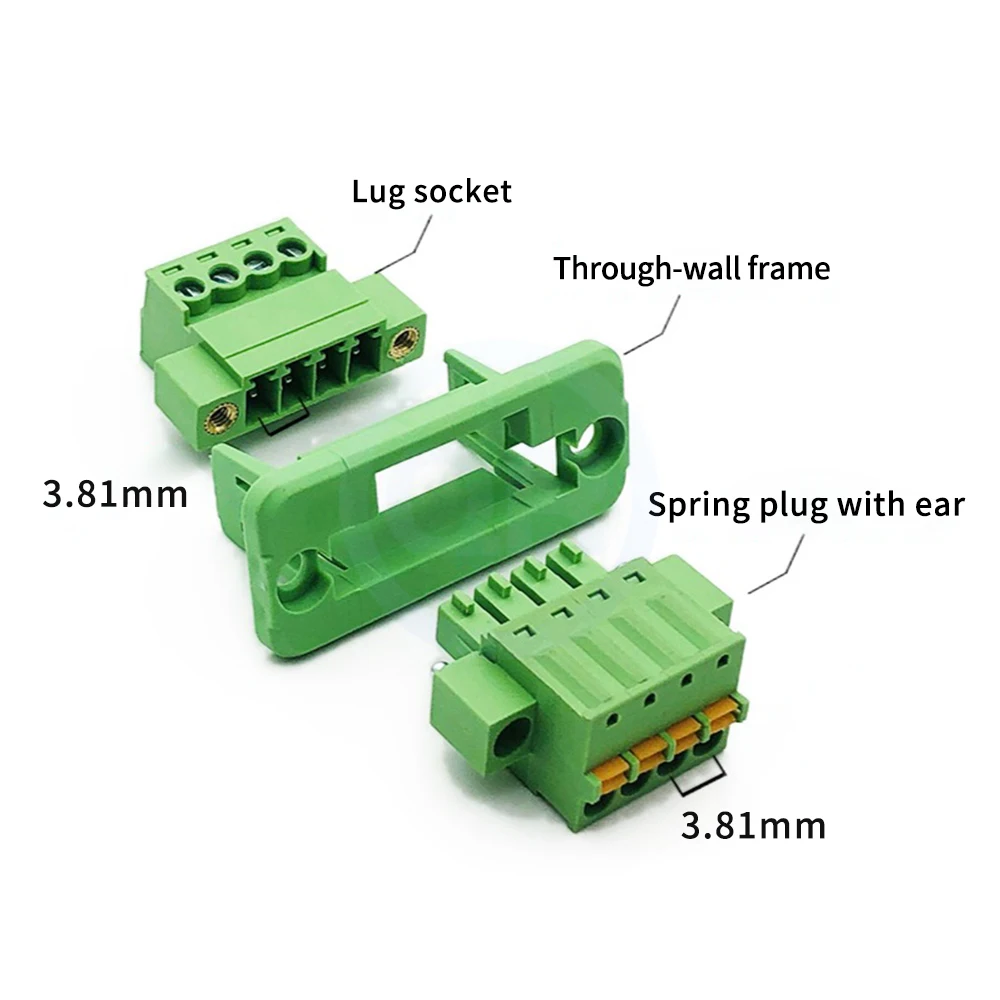 1Set KF2EDGWC/15EDGWC+KDM+PM 3.81mm Solderless Through Wall Connector Spring Loaded Plug with Flange Fixing Frame