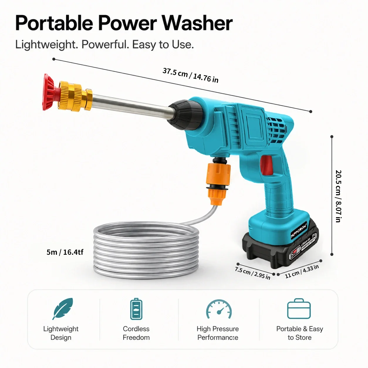 HIPPCRON 6-in-1 Hochdruck-Elektro-Autowäscher Wasserpistole 18000 U/min Bürstenloses Tragbares Reinigungswerkzeug für Makita 18V Ohne Akku – Detail 8