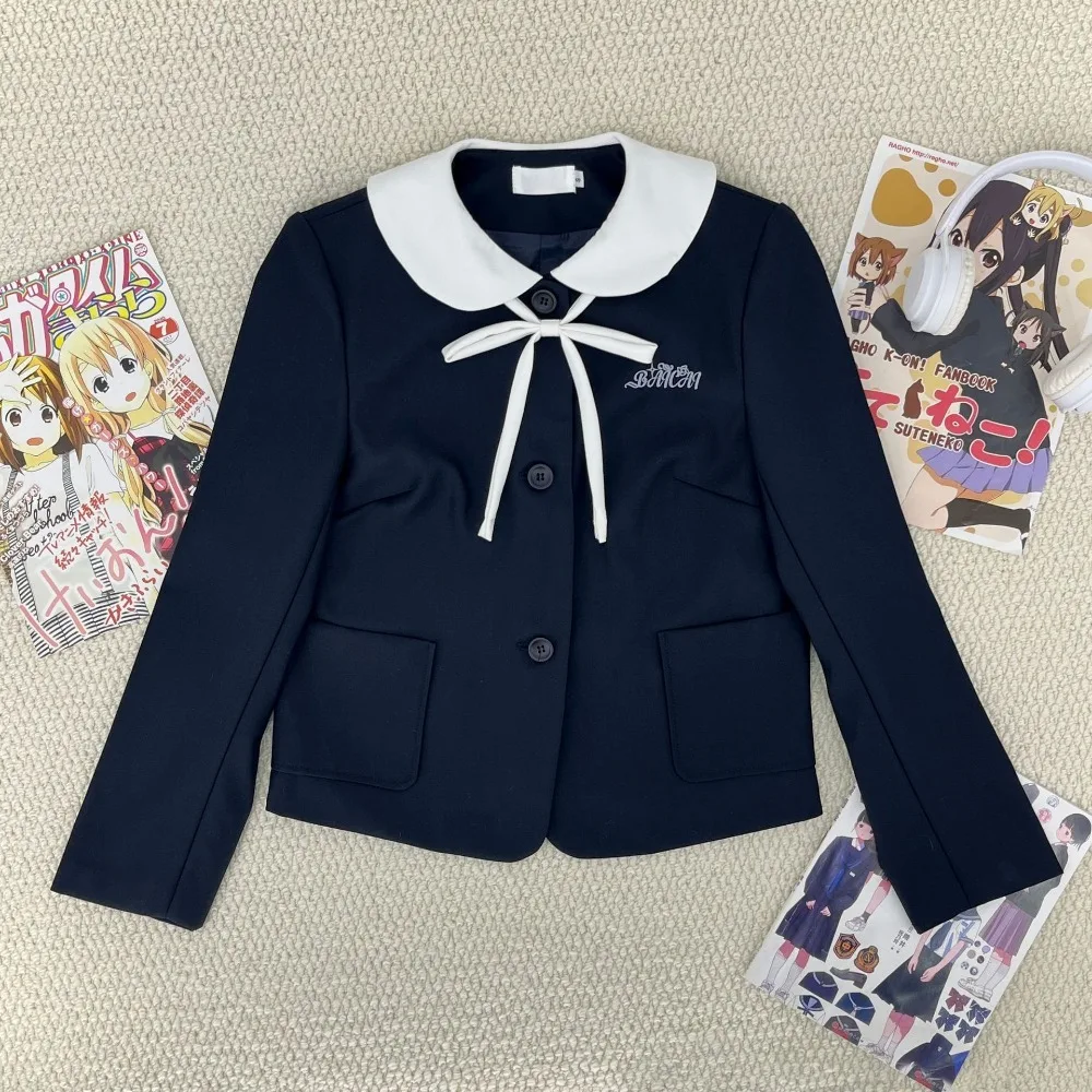 Elegant Japanese Doll Collar JK Uniform Jacket, Embroidery Crew Neck Suit School Uniform for Graduation Photo Campus Daily Wear