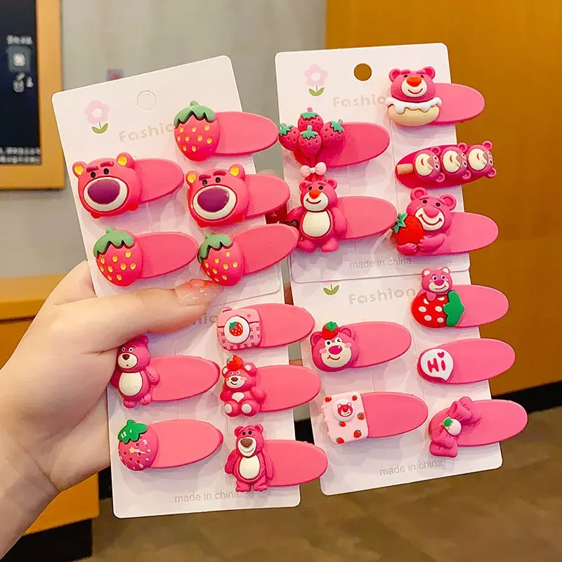 Lotso Pink Bear Hairclip Children's Bangs Broken Hairpin Kids Headdress Baby Cartoon Back Head Ornaments Girls Hair Accessoreis