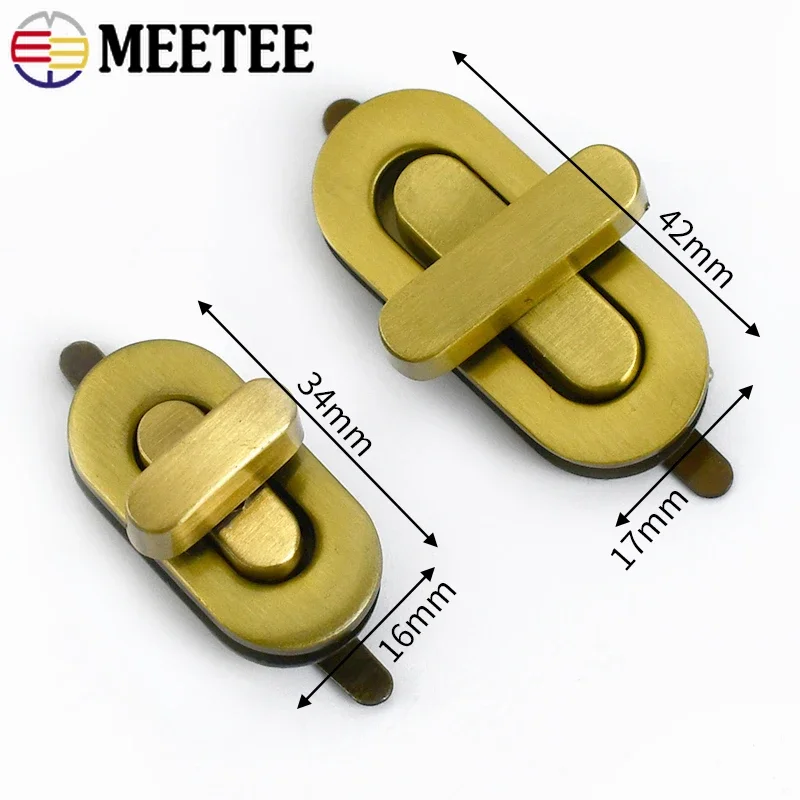 2Pcs 34x16/42x17mm Bag Locks Turn Twist Lock Strap Metal Buckles Purse Handbag Decorative Closure Clasp DIY Hardware Accessories