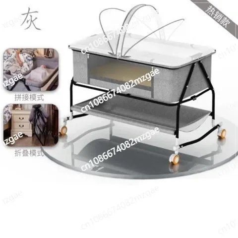 Baby Crib Neonatal Foldable Portable Multi-functional Children's Bed Movable Crib Splicing Bed