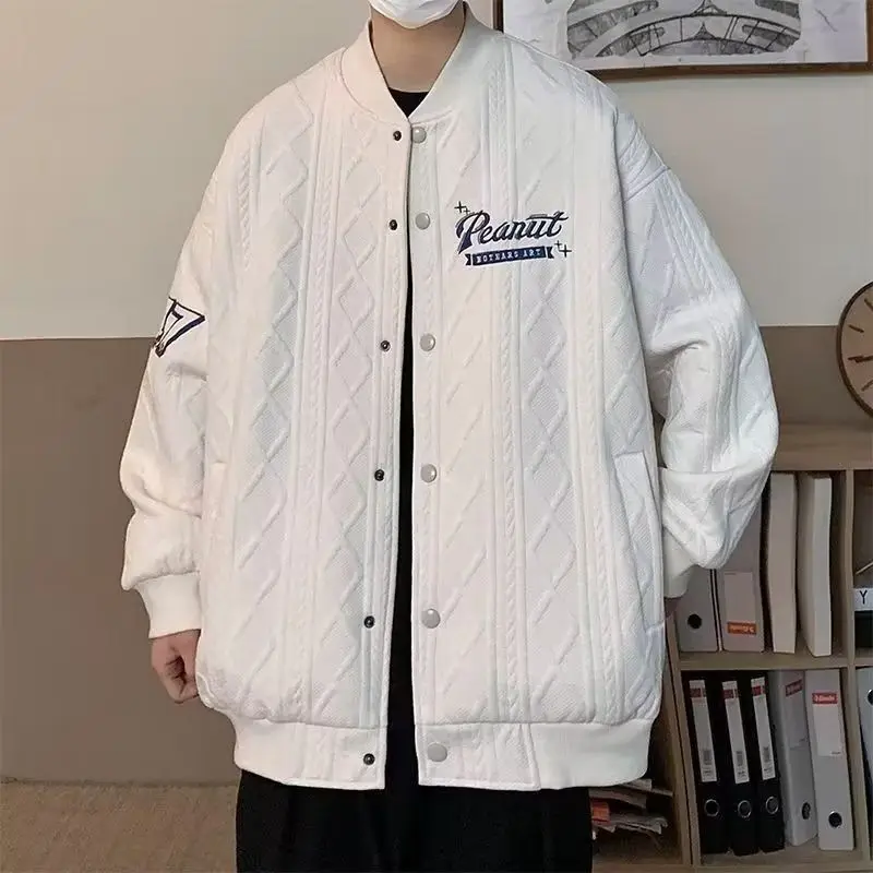 

Повседневная свободная куртка с бейсбольным воротником, осенне-зимняя, с вышивкой, модная, брендовая, из смесового хлопка, верхняя одежда