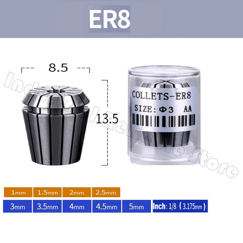 High Quality ER8 1mm 2mm 2.5mm 3mm 3.175mm 4mm 4.5mm 5mm ER Spring Collet 0.008mm For CNC Engraving Machine Lathe Mill Tool