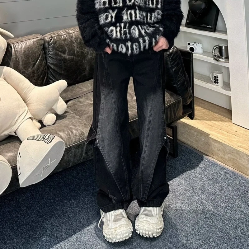 

Мужские джинсы из плотного денима в стиле ретро, широкие прямые брюки, повседневная молодежная одежда, износостойкие, китайское производство...