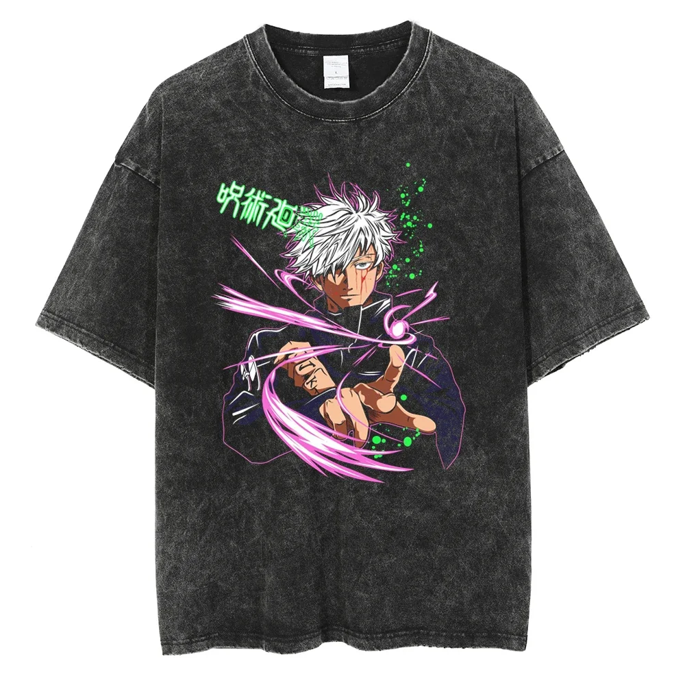 

Men Washed Vintage T-shirt Streetwear Harajuku Anime Graphic Print T-Shirt Oversize Summer Fashion Short Sleeve Cotton Tee
