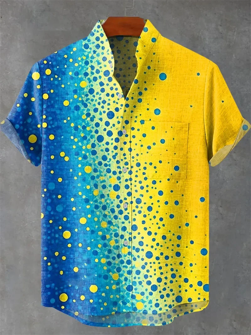 New Men's Ethnic Style 3D Printing Design Casual Vacation Linen Top Shirt Hawaiian Beach Lapel Short-sleeved Breathable Fashion