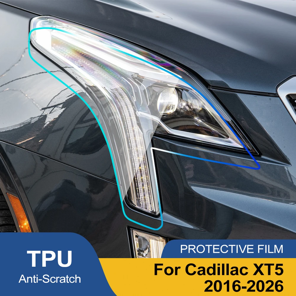 TPU Car Headlight Protective Film For Cadillac XT5 2016-2026 High-Gloss Smoke Black Pre-Cut PPF Anti-Scratch Vinyl Wrapping Kit