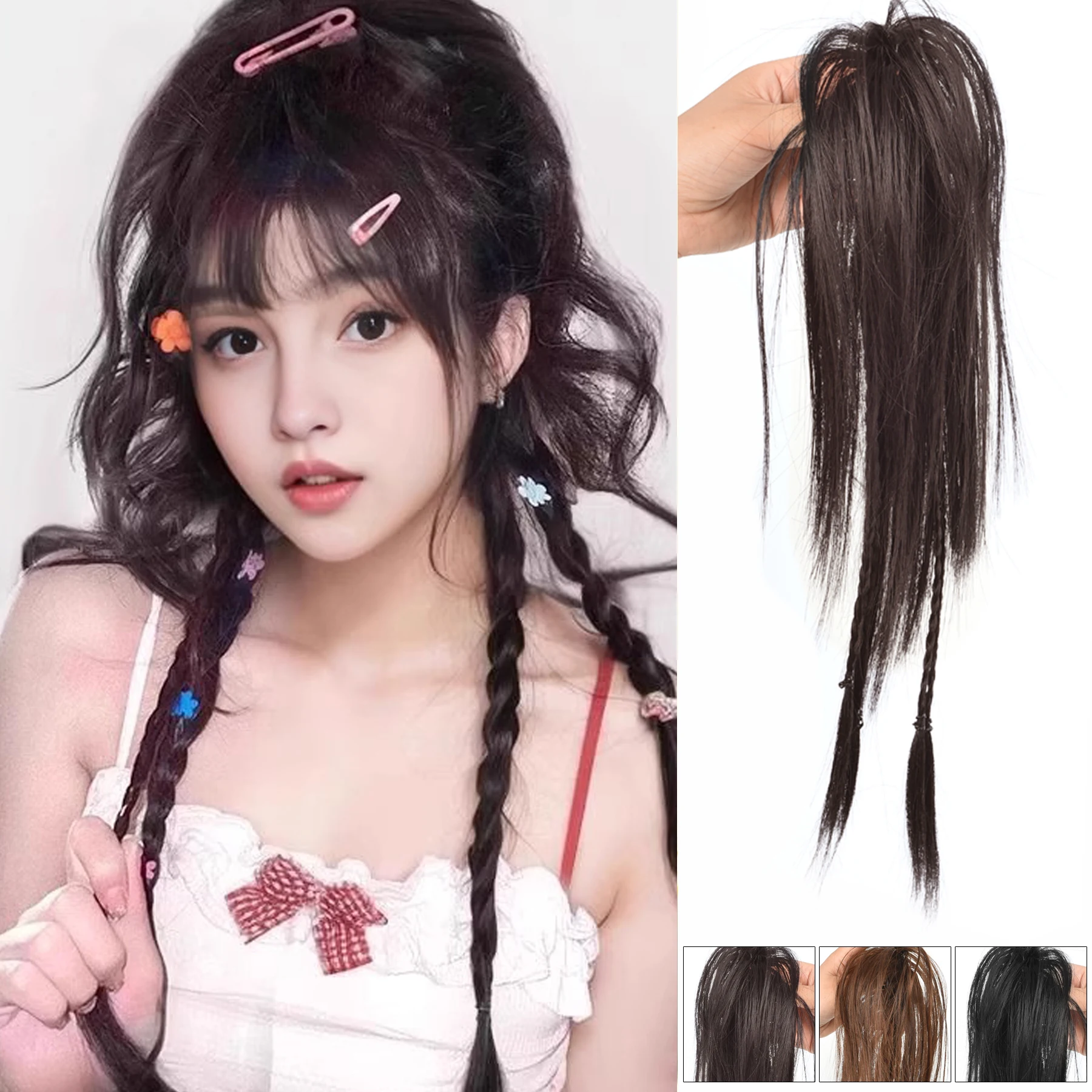 

XIYUE Synthetic High Ponytail Boxer Braid Wig Water Long straight hair Dopamine Half-tied Braid Claw Clip Waterfall Ponytail