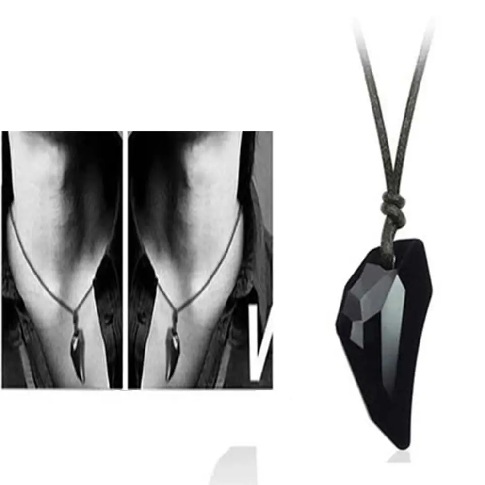 Adjustable Length Black Sapphire Austrian Crystal 18K Plated Wolf Tooth Pendant Necklace Couple Accessories Fine Polished