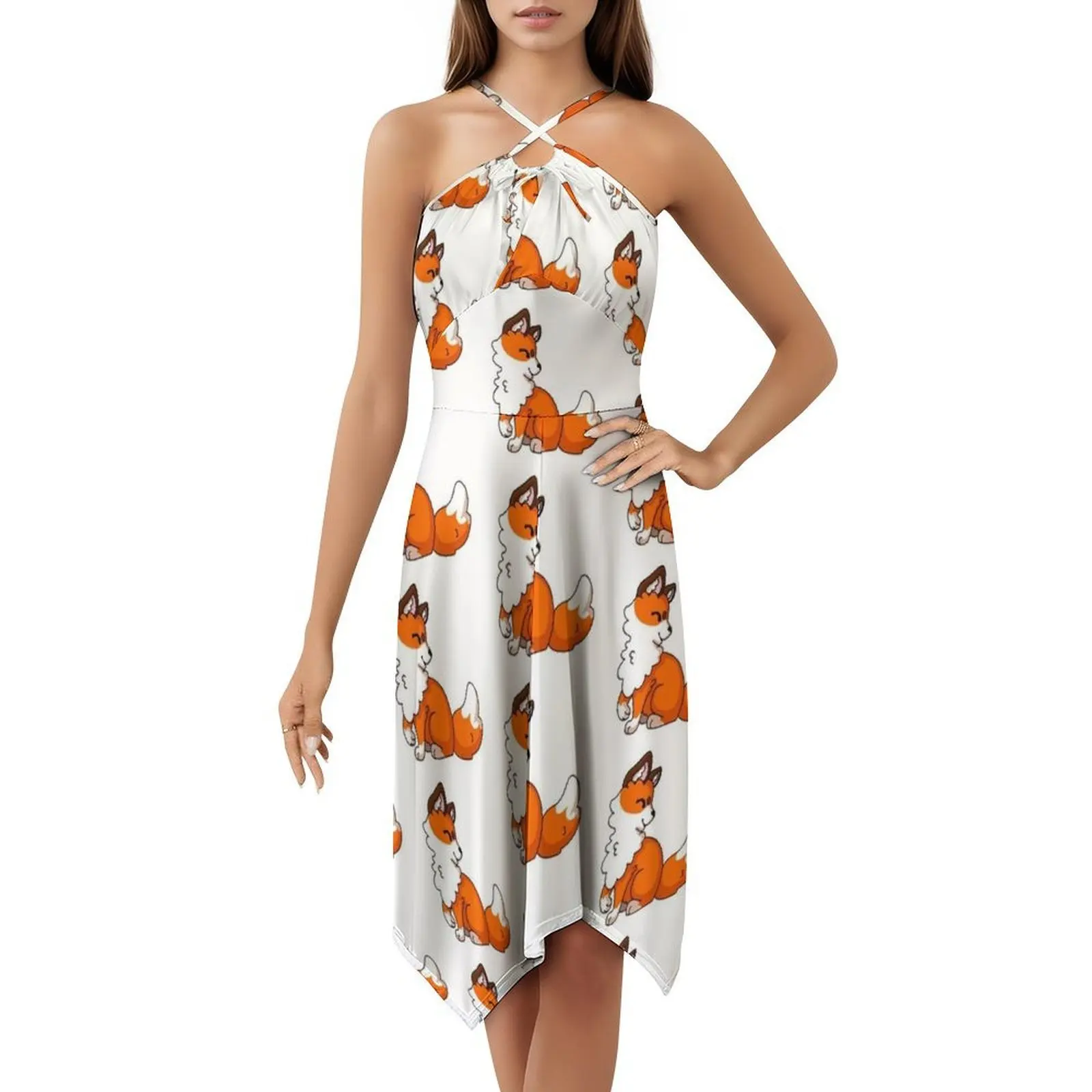 فستان Happy Chibi Fox Boho Chic أنيق أنيق لحفلات الزفاف على الشاطئ ثوب Fox Cute Fox Chibi Fox Happy Fox Fox فساتين نسائية #5