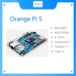 Orange Pi 5 4GB RK3588S,PCIE Module External WiFi+BT,SSD Gigabit Ethernet Single Board Computer, Run Android Debian OS
