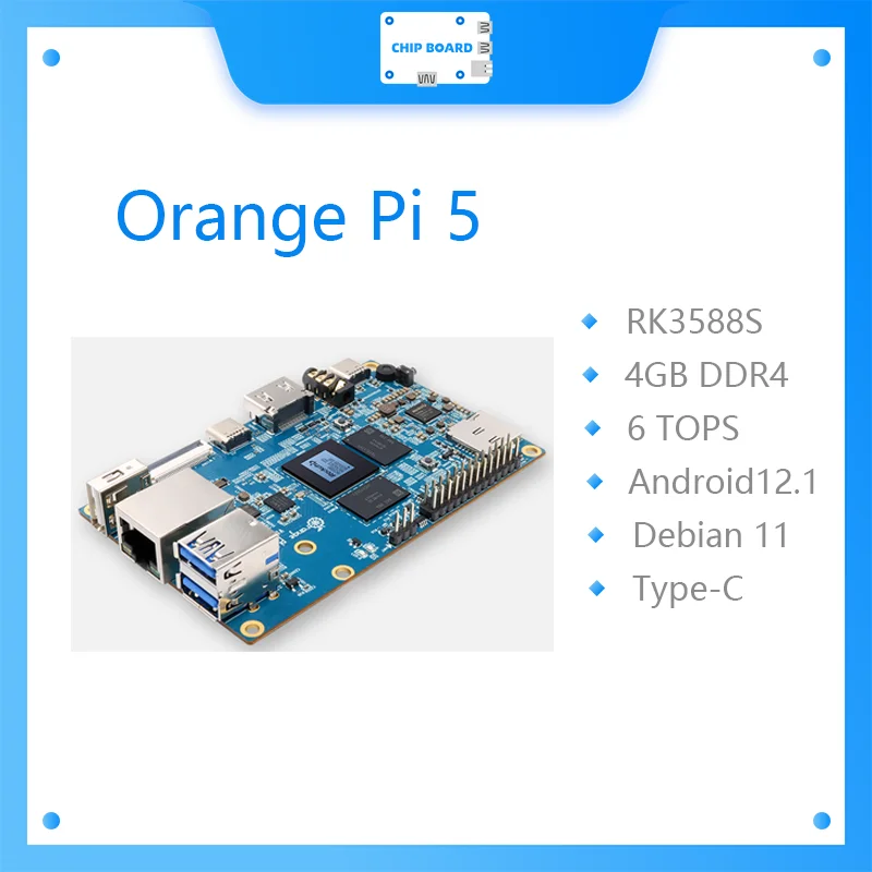Orange Pi 5 4GB RK3588S,PCIE Module External WiFi+BT,SSD Gigabit Ethernet Single Board Computer, Run Android Debian OS