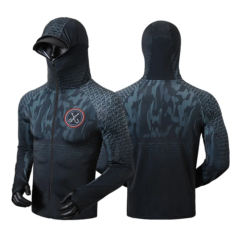 

ZRCE Men's Fishing Long Sleeve Hoodie UV Protection Ice Feeling Mountaineering Camping Cycling Sunscreen Clothing Fishing Suit