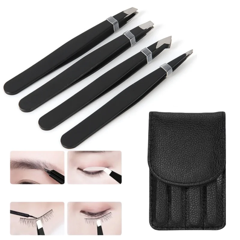 黒眉毛ピンセットステンレス鋼斜め先端脱毛メイクアップツールキットまつげエクステンション二重まぶたアプリケーション