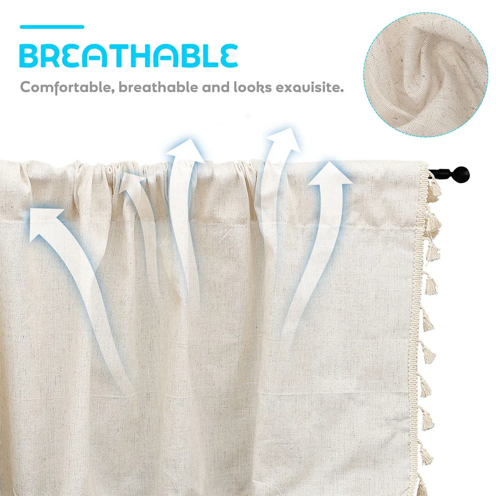 

Bamboo Linen Valance Curtain Elegant Simple Style Kitchen Bathroom Window Privacy Decorative Tassel Half Curtain Blackout Short