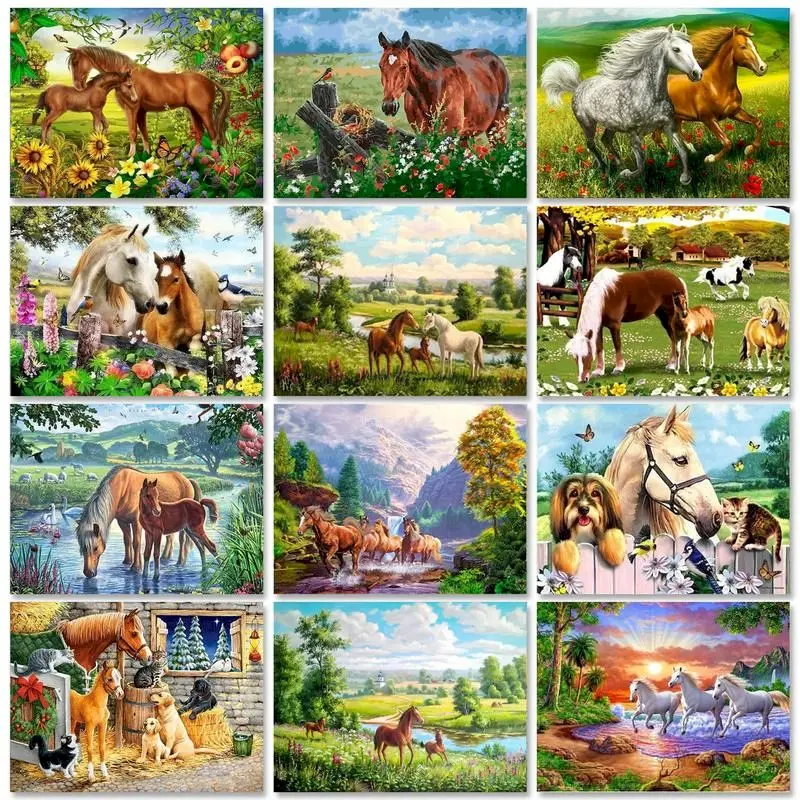 Diy Paint By Numbers Horse Kit Oil Painting By Number On Canvas Coloring Picture Handmade Gift For Adult Unique Gift Home Decor