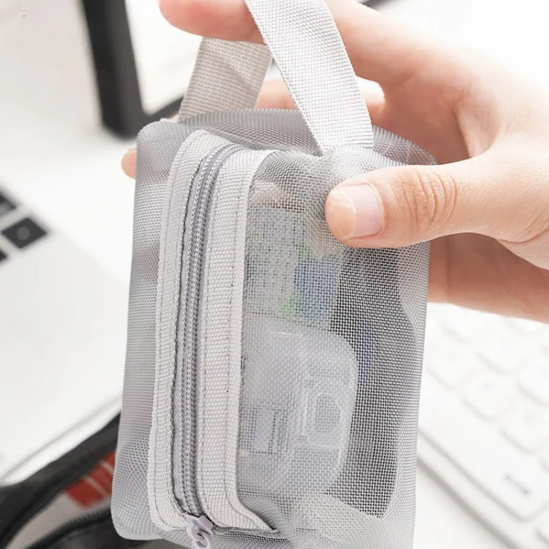 Mini Wash Bag Stationery Case Large Capacity Key Bags Transparent Cosmetic Bag Square Mesh Storage Pouch Mini Zipper Coin Purse