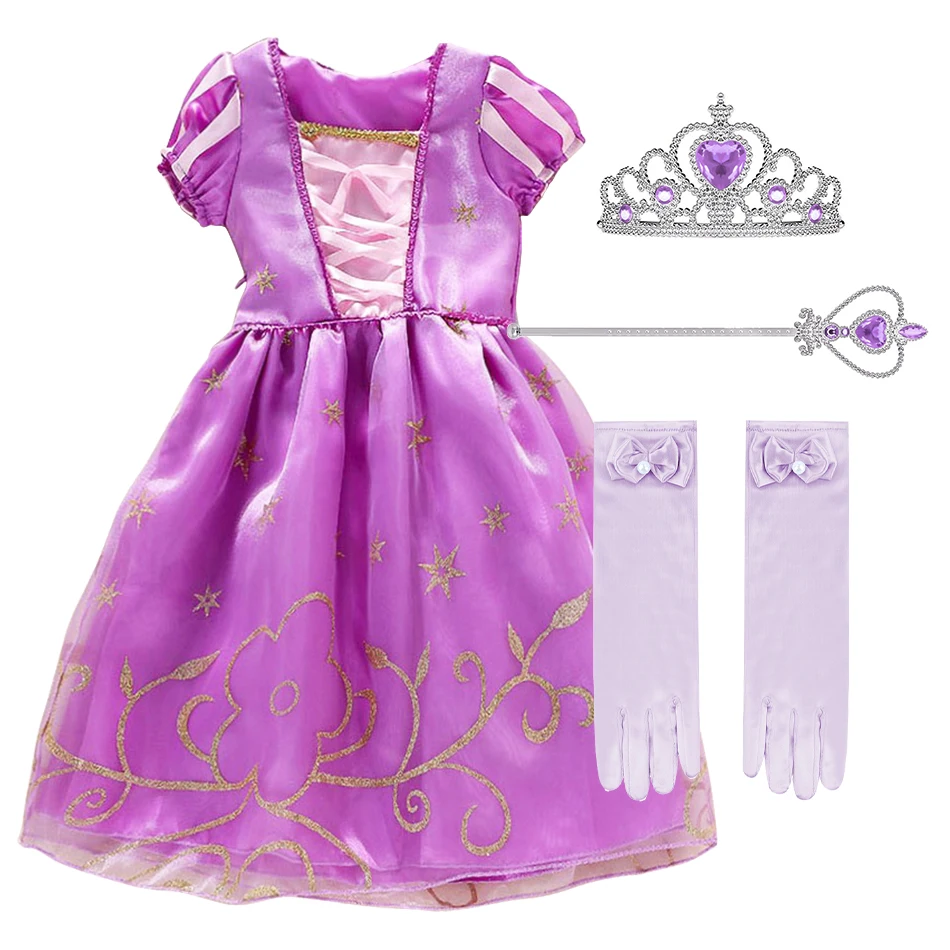 Crianças princesa manga curta vestir-se crianças rapunzel halloween cosplay vestidos meninas festa de natal presente de aniversário vestidos