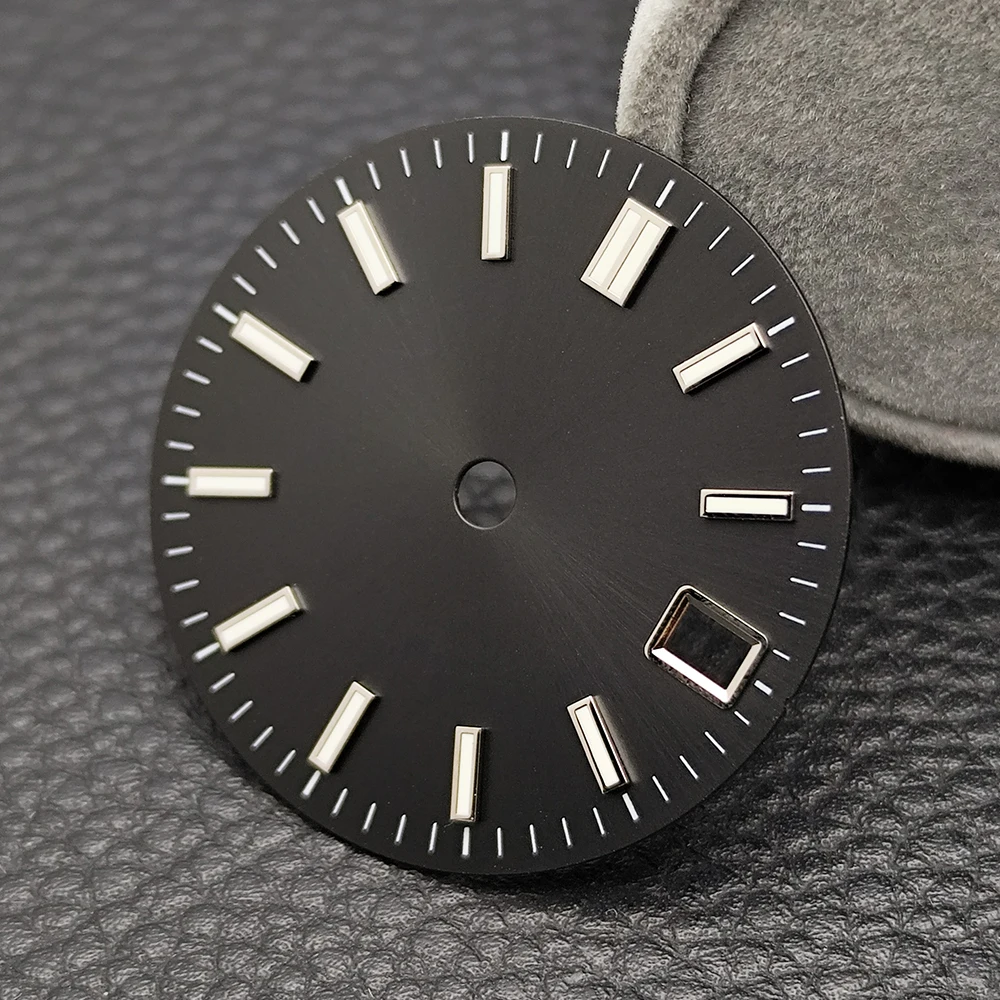 New Arrival 28.5mm Sterile Silver Nail Black Red Watch Dial Faces Fit For NH35A NH35 Movement With Date Window
