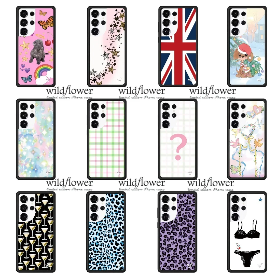 Wildflower Leopard Wine Glass Phone Case for Samsung Galaxy S23 S24 S25 S26 Ultra S25Ultra S26ultra Union Jack shockproof Cover