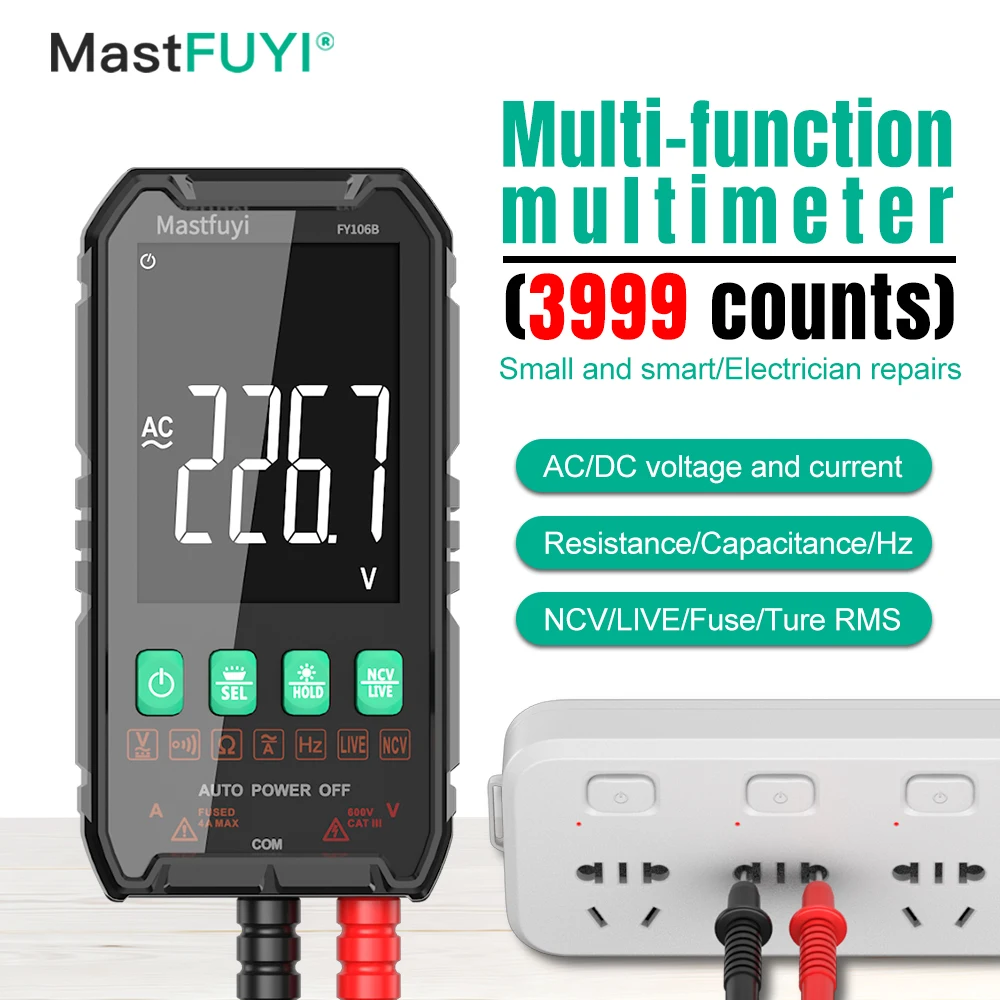 MASTFUYI Handheld Smart Digital Multimeter AC DC Voltage Current Capacitors Ohmmeter NCV Diodes Electrician's Special Multimeter