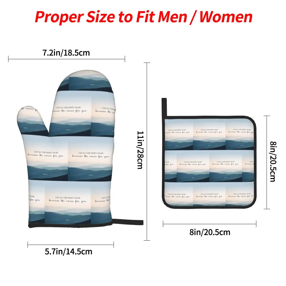 Christian Bible Verse Quote - Anxi Oven Mitts and Pot Holder Sets of 4 for Baking Kitchen Cooking BBQ Resistant Non-Slip Gloves
