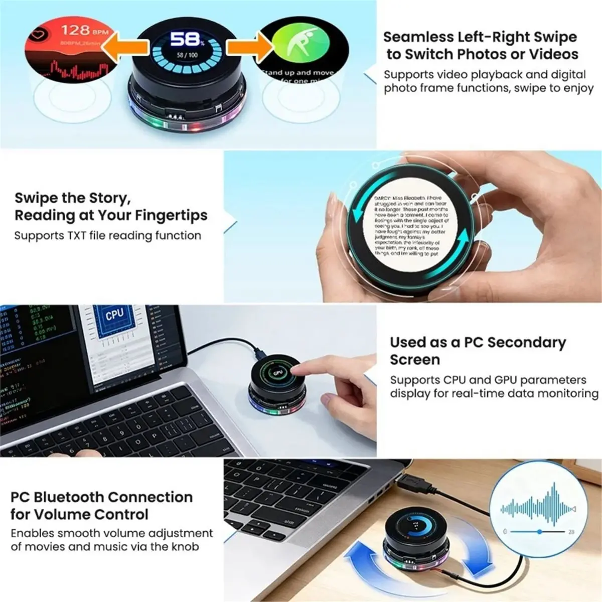 1.46inch-HMI - Rotary Display 360x360 IPS Round Touch Knob Screen Supports WiFi BLE UART//FPC Interface