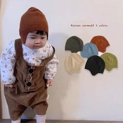 Gorro de lã infantil, chapéu de proteção de orelha, boné de bebê, cor sólida, coreano, meninas, meninos, outono, 2022