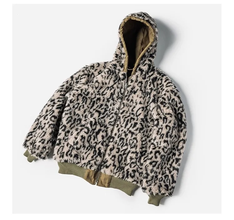 

Autumn and Winter New Men's and Women's Retro Thick Double-sided Workwear Jacket with Leopard Print Cotton Coat on Both Sides