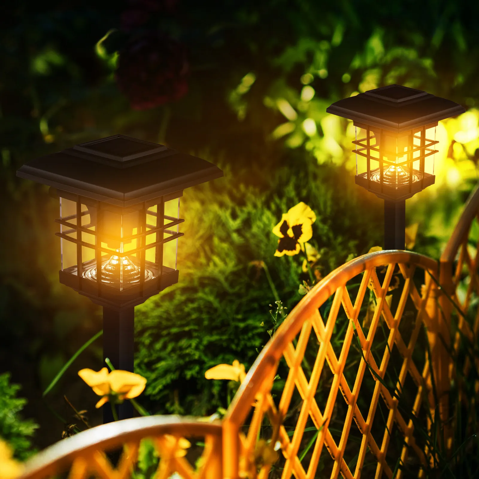 Outdoor Solar LED Lamp Solar Column Headlight Waterproof Decorative Lawn Lamp for Patio Yard Garden Classical Street Light
