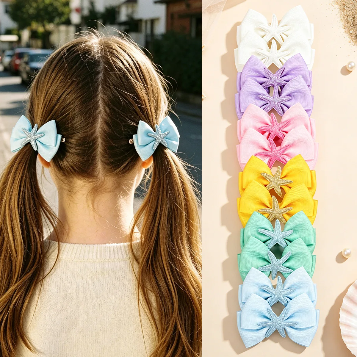 60pc-baby-girls-hair-clips-36-inch-ribbon-bow-hairpins-with-starfish-center-kids-barrettes-bulk-children-headwear-accessories