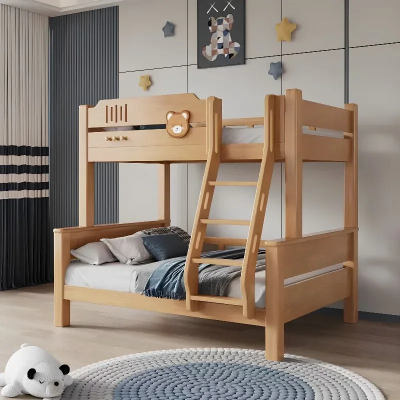Camas infantiles de madera con diseño de líneas de contorno, tamaño King, estilo nórdico y moderno, para dormitorio, camas de princesa, litera infantil, mobiliario
