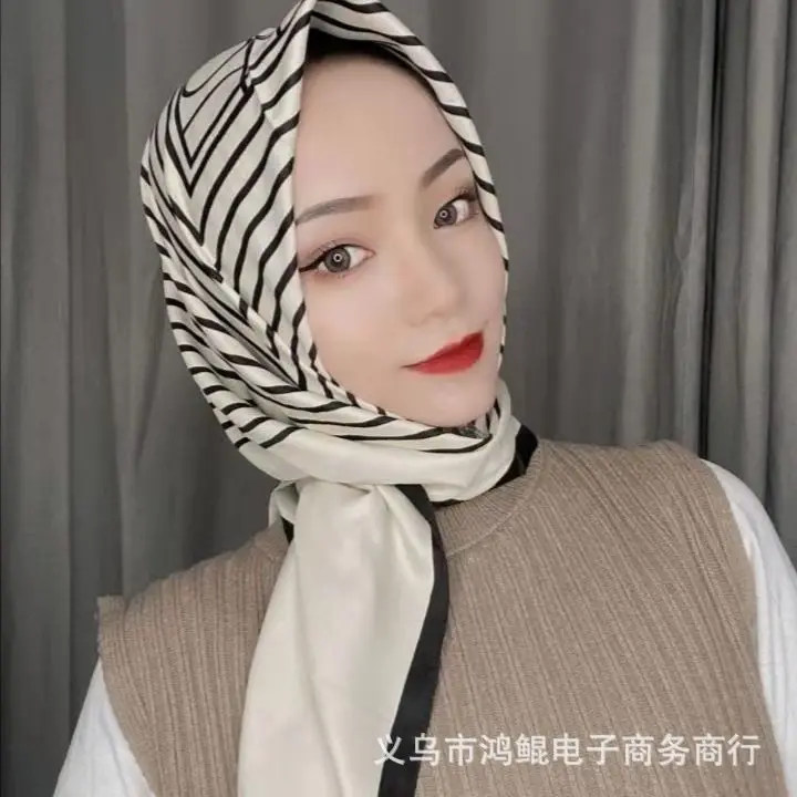 Luxury2024Square Silk Scarf for Women 90*90Hijab Hair Bands Neckerchief Female Satin Shawl Ribbon Headband Fashion Wraps Bandana