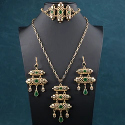 Moroccco Trendy Women Jewelry Set Gold Plated Rhinestone Necklace Set Luxury Ethnic Wedding Jewelry  Accessories for Women Set