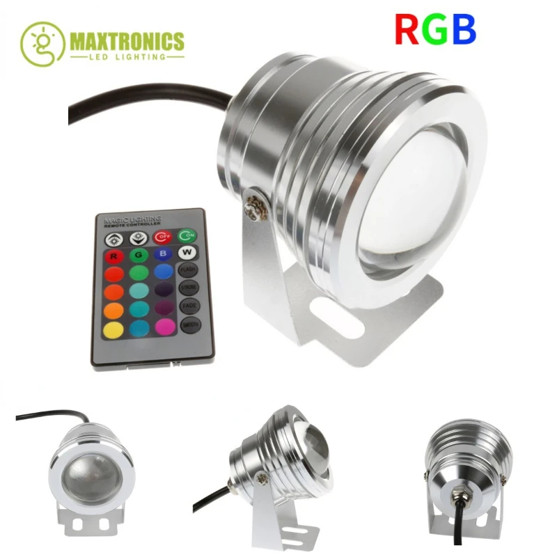 

10W 12V RGB LED Underwater Light Waterproof IP68 1000LM Fountain Pool Lamp Lights 16 Color Change + 24key IR Remote Controller